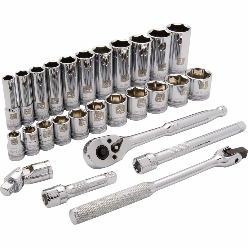 3/8" Drive 27pc 6-Point Standard/Deep SAE Socket Set, 3/8" - 1"